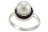 Кольцо из серебра с жемчугом белым шар 8 мм кнопка 44746