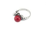 Кольцо из серебра с кораллом красным шар 10 мм роза 44756
