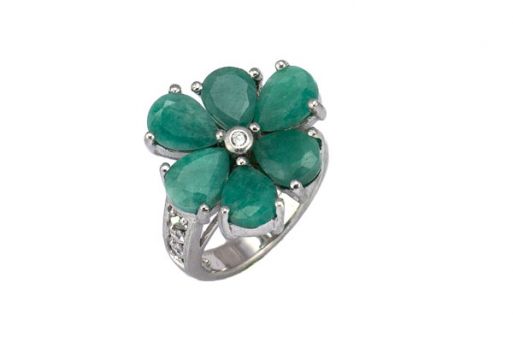 Серебряное кольцо с изумрудом и фианитами 44932 купить в магазине Самоцветы мира