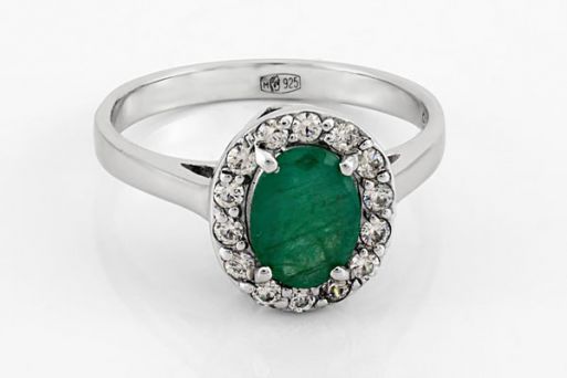 Серебряное кольцо с изумрудом и фианитами 47352 купить в магазине Самоцветы мира