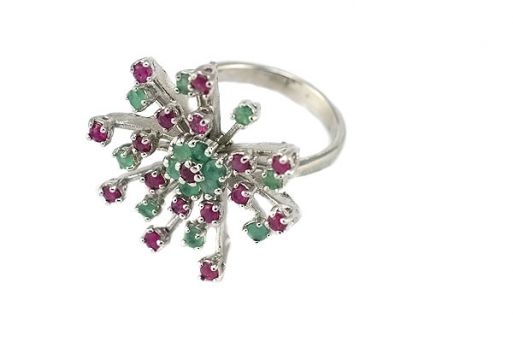 Серебряное кольцо с изумрудом и рубином 47373 купить в магазине Самоцветы мира