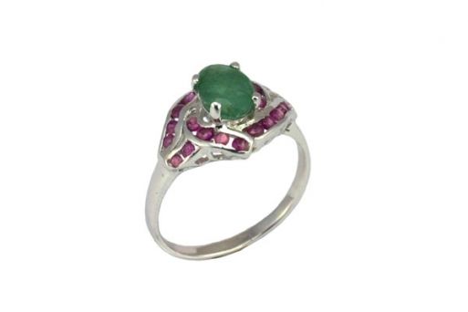 Серебряное кольцо с изумрудом и рубином 47380 купить в магазине Самоцветы мира