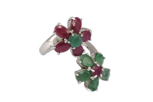 Серебряное кольцо с изумрудом и рубином 47384 купить в магазине Самоцветы мира