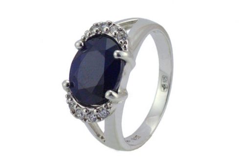 Серебряное кольцо с сапфиром и фианитами 47394 купить в магазине Самоцветы мира