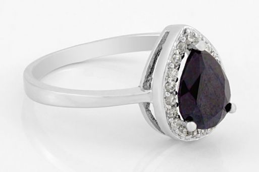 Серебряное кольцо с сапфиром и фианитами 47468 купить в магазине Самоцветы мира