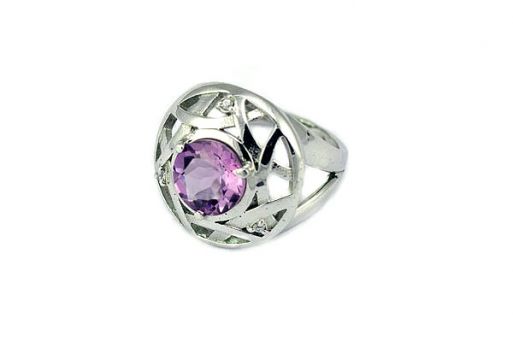 Серебряное кольцо с аметистом и фианитами 47583 купить в магазине Самоцветы мира