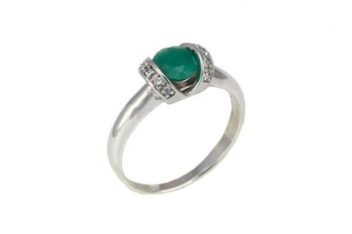 Серебряное кольцо с изумрудом и фианитами 47943 купить в магазине Самоцветы мира