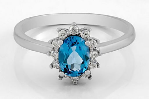 Серебряное кольцо с топазом и фианитами 48691 купить в магазине Самоцветы мира