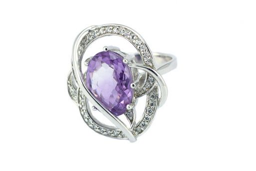 Серебряное кольцо с аметистом и фианитами 48698 купить в магазине Самоцветы мира