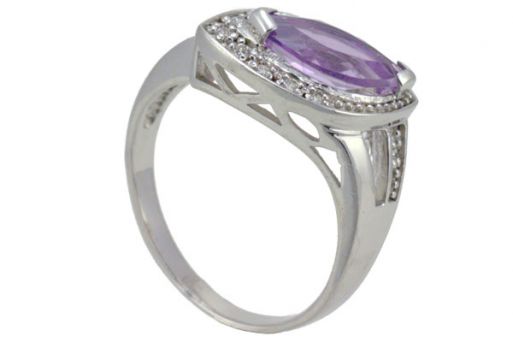 Серебряное кольцо с аметистом и фианитами 48722 купить в магазине Самоцветы мира