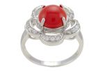 Кольцо из серебра с кораллом красным и фианитами круг 10 мм 49002