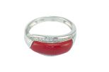Кольцо из серебра с кораллом красным и фианитами прямоугольник 5х18 мм 49005