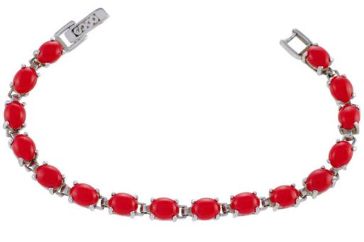 Серебряный браслет с красным кораллом 16 овалов 50224 купить в магазине Самоцветы мира