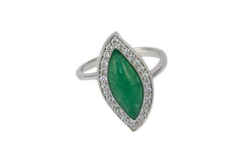 Серебряное кольцо с зелёным агатом и фианитами 50452 купить в магазине Самоцветы мира