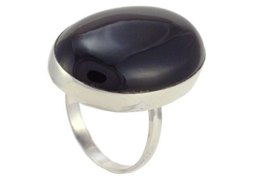 Серебряное кольцо с чёрным агатом 50465 купить в магазине Самоцветы мира