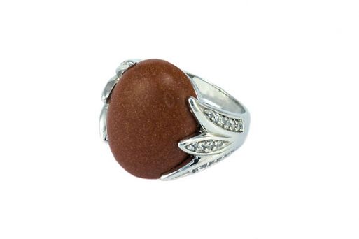 Серебряное кольцо с коричневым авантюрином и фианитами 50542 купить в магазине Самоцветы мира