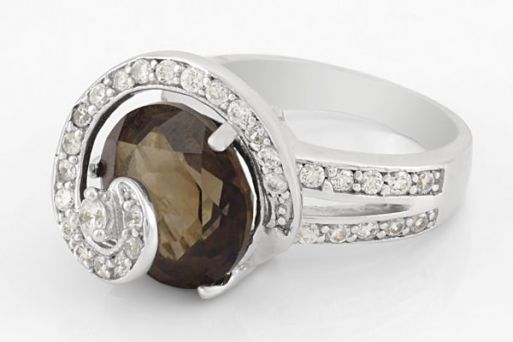 Серебряное кольцо с раухтопазом и фианитами 50593 купить в магазине Самоцветы мира