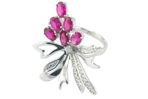 Серебряное кольцо с синтетическим рубином 51191 купить в магазине Самоцветы мира