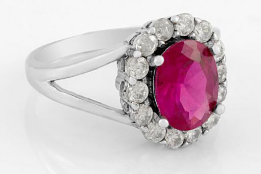 Серебряное кольцо с синтетическим рубином 51289 купить в магазине Самоцветы мира