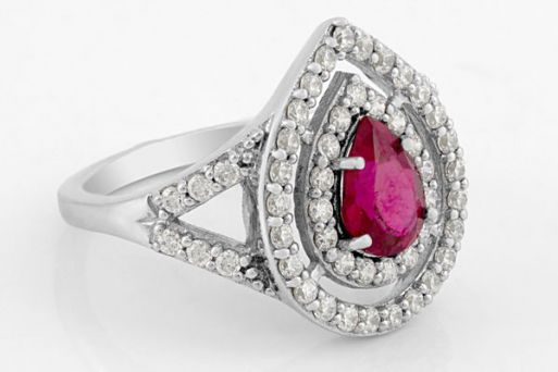 Серебряное кольцо с синтетическим рубином 51456 купить в магазине Самоцветы мира