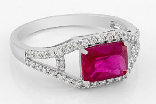 Серебряное кольцо с синтетическим рубином 51525 купить в магазине Самоцветы мира