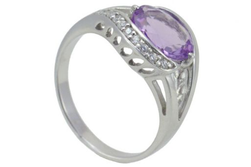 Серебряное кольцо с аметистом и фианитами 51684 купить в магазине Самоцветы мира