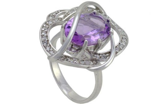 Серебряное кольцо с аметистом и фианитами 51692 купить в магазине Самоцветы мира