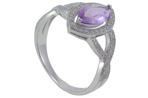 Серебряное кольцо с аметистом и фианитами 51701 купить в магазине Самоцветы мира