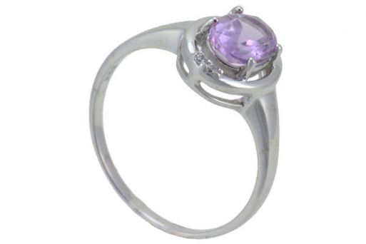 Серебряное кольцо с аметистом и фианитами 51708 купить в магазине Самоцветы мира