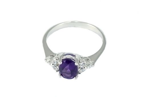 Серебряное кольцо с аметистом и фианитами 51714 купить в магазине Самоцветы мира