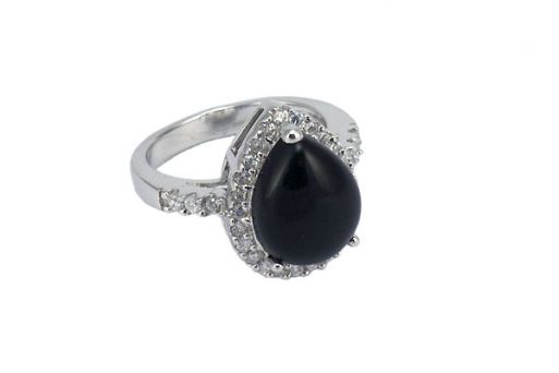 Серебряное кольцо с чёрным агатом и фианитами 51741 купить в магазине Самоцветы мира