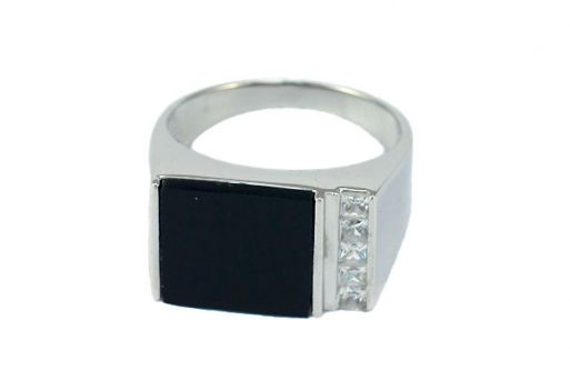 Серебряное кольцо с чёрным агатом 51745 купить в магазине Самоцветы мира