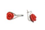 Серьги из серебра с кораллом красным роза 12 мм капля 52383