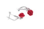 Серьги из серебра с кораллом красным и фианитами роза 10 мм 52444 