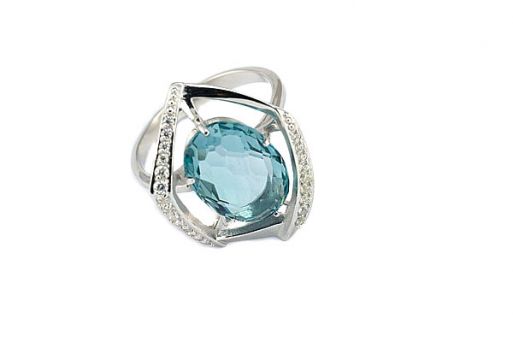 Серебряное кольцо с топазом и фианитами 52492 купить в магазине Самоцветы мира