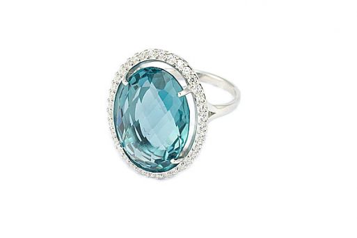 Серебряное кольцо с топазом и фианитами 52540 купить в магазине Самоцветы мира