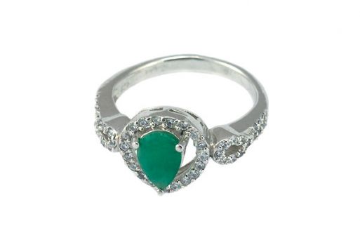 Серебряное кольцо с изумрудом и фианитами 52904 купить в магазине Самоцветы мира