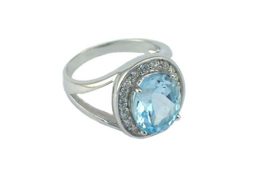Серебряное кольцо с топазом и фианитами 52948 купить в магазине Самоцветы мира