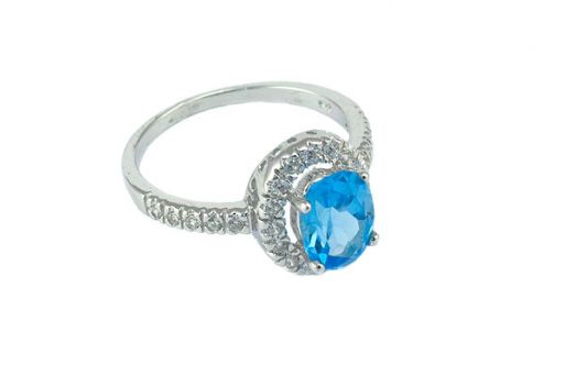 Серебряное кольцо с топазом и фианитами 52965 купить в магазине Самоцветы мира