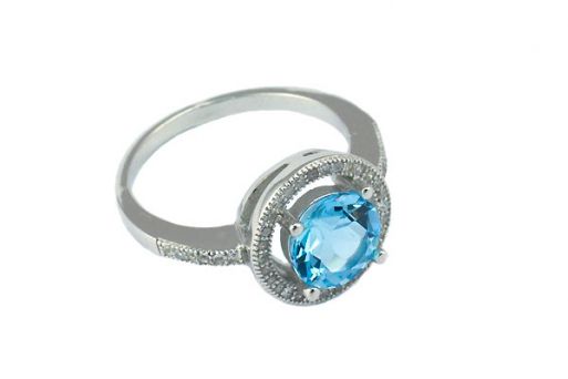 Серебряное кольцо с топазом и фианитами 52967 купить в магазине Самоцветы мира
