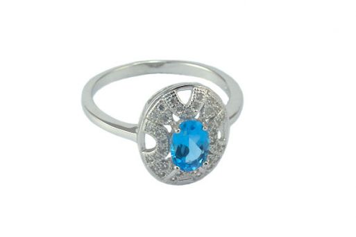Серебряное кольцо с топазом и фианитами 52980 купить в магазине Самоцветы мира