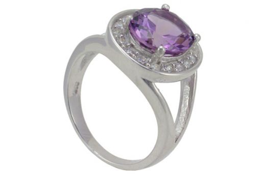 Серебряное кольцо с аметистом и фианитами 53114 купить в магазине Самоцветы мира