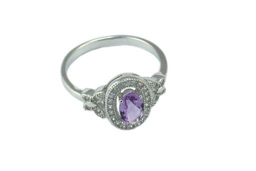 Серебряное кольцо с аметистом и фианитами 53123 купить в магазине Самоцветы мира
