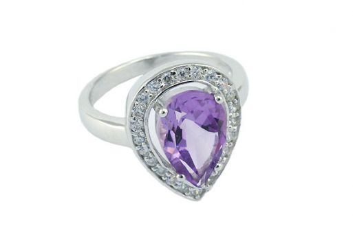 Серебряное кольцо с аметистом и фианитами 53144 купить в магазине Самоцветы мира