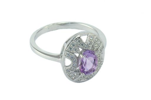 Серебряное кольцо с аметистом и фианитами 53146 купить в магазине Самоцветы мира