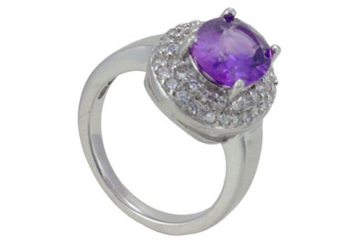 Серебряное кольцо с аметистом и фианитами 53168 купить в магазине Самоцветы мира