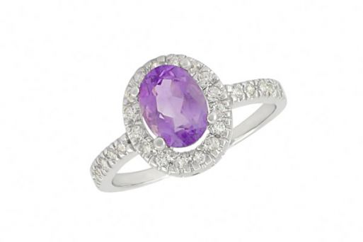 Серебряное кольцо с аметистом и фианитами 53176 купить в магазине Самоцветы мира