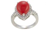 Кольцо из серебра с кораллом красным и фианитами капля 10х12 мм 53202