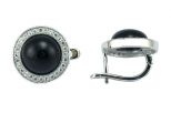 Серьги из серебра с агатом чёрным и фианитами круг 12 мм 53351