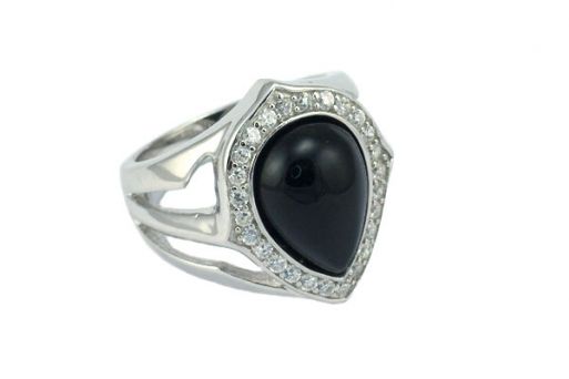 Серебряное кольцо с чёрным агатом и фианитами 53368 купить в магазине Самоцветы мира